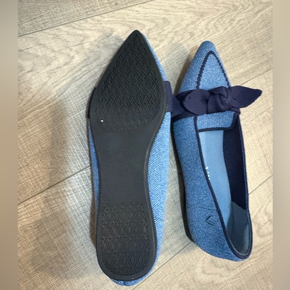 VIVAIA Women's Blue Pointed Knit Flats with Bow - Picture 4 of 4